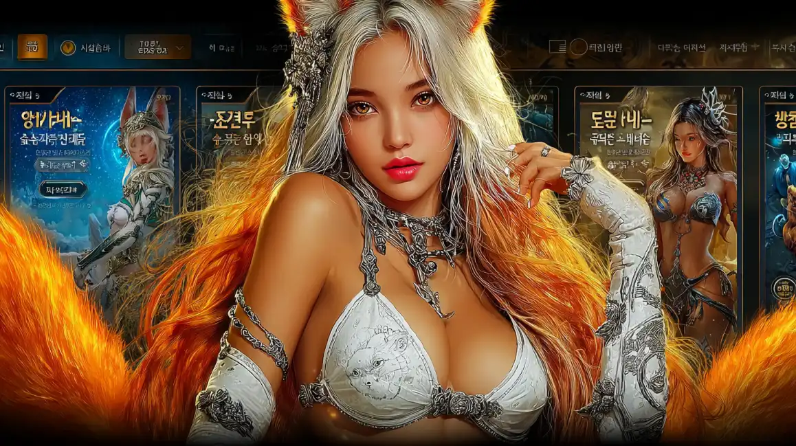 A beautiful fantasy woman with white hair, fox ears, and a fiery orange tail, representing a character from the tashanwin mobile game, with the game's interface visible in the background.